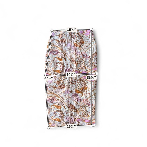 Cream Paisley Midi Skirt with Front Slit and Pink Accents - Picture 7 of 7